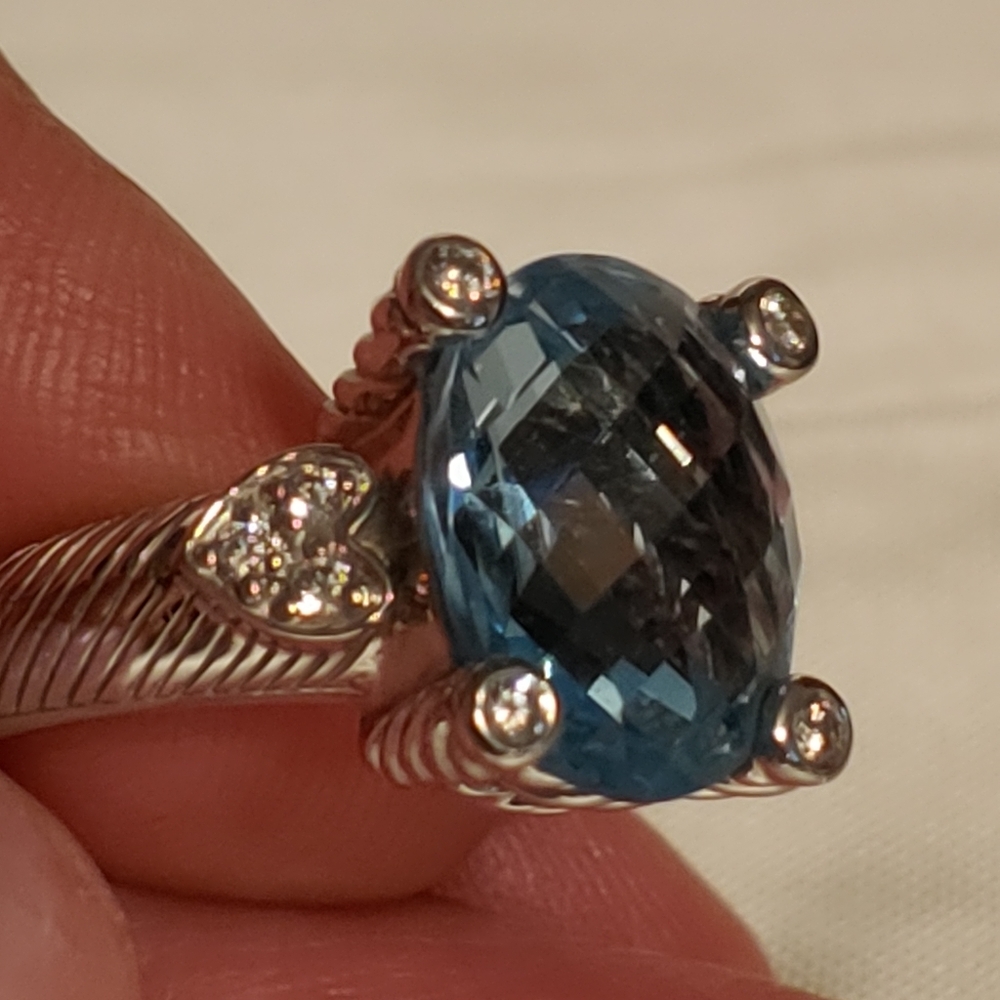 Judith Ripka blue topaz or aquamarine & cz 925ss - Picture 2 of 9